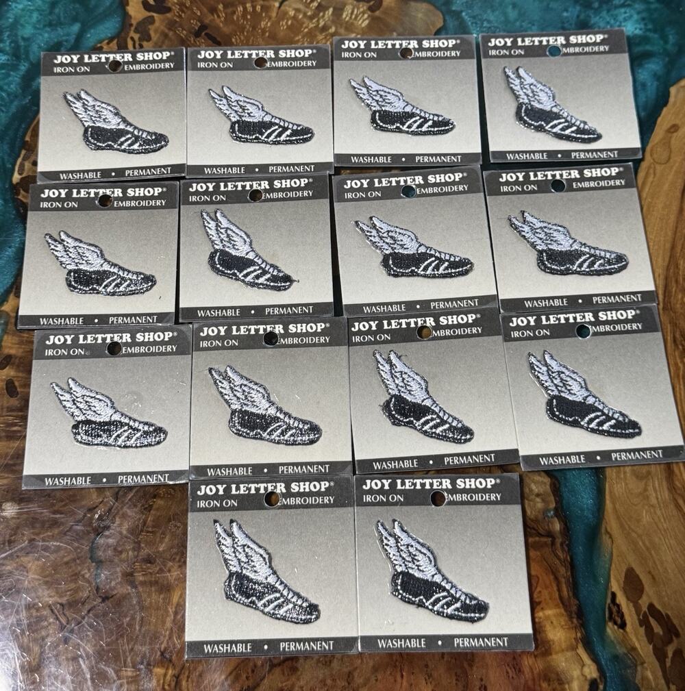 Lot of 14 Joy Letter Shop Embroidered Winged Shoe Iron On Patches